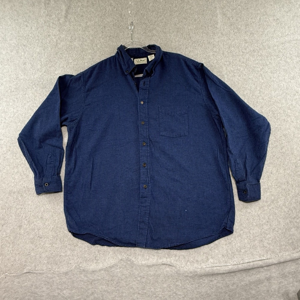 Vintage LL Bean Flannel Shirt Mens Large Gingham Check Button Down Blue USA 90s